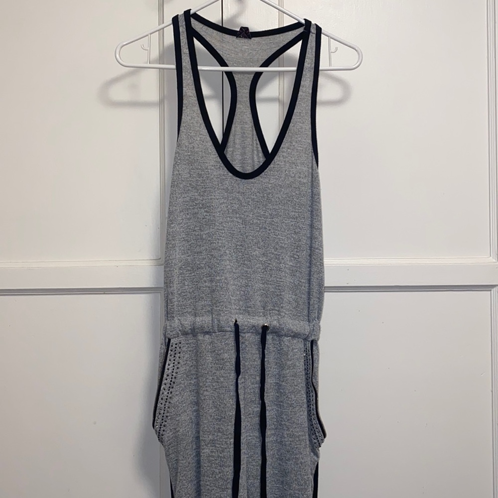 Material Girl Active XS Gray Draw Tie String Tank Top Jumpsuit